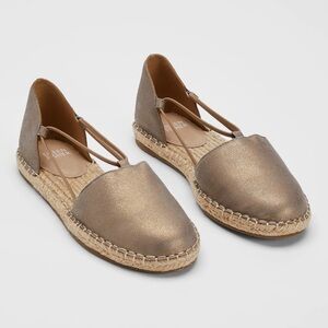 EILEEN FISHER Lee Metallic Suede Espadrille Flats Size W 7.5 Braided Insole